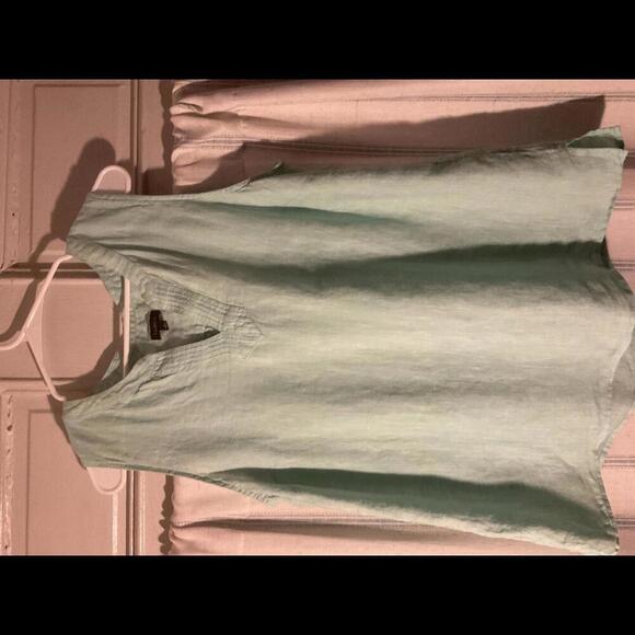Talbot's Sleeveless Green V Neck Linen Blouse Size Large - Picture 2 of 8